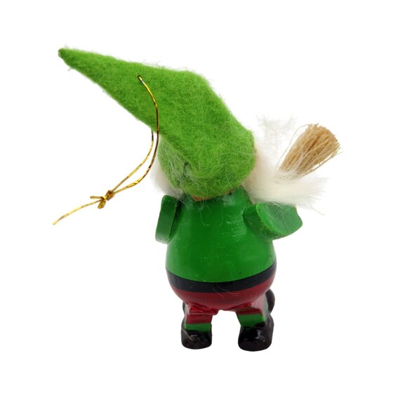 Vintage Wooden Gnome Elf Christmas Ornament - Picture 4 of 5